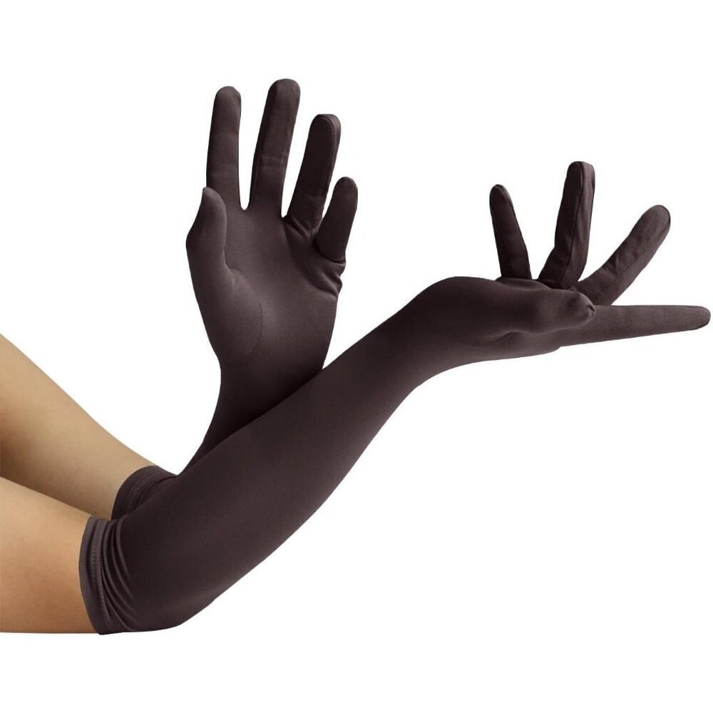 Women's Coffee Elbow Length Fabric Satin Gloves Halloween Costume Accessories